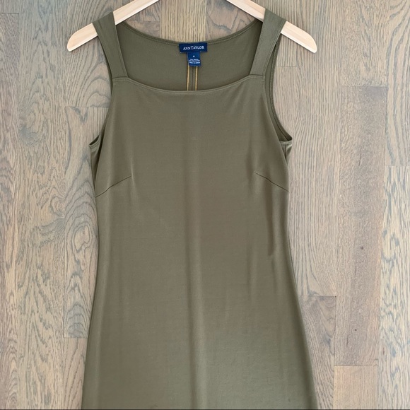 Vintage Y2K Ann Taylor Olive Square Neck Jersey Maxi Dress in Olive Green Size 4 - Picture 4 of 7